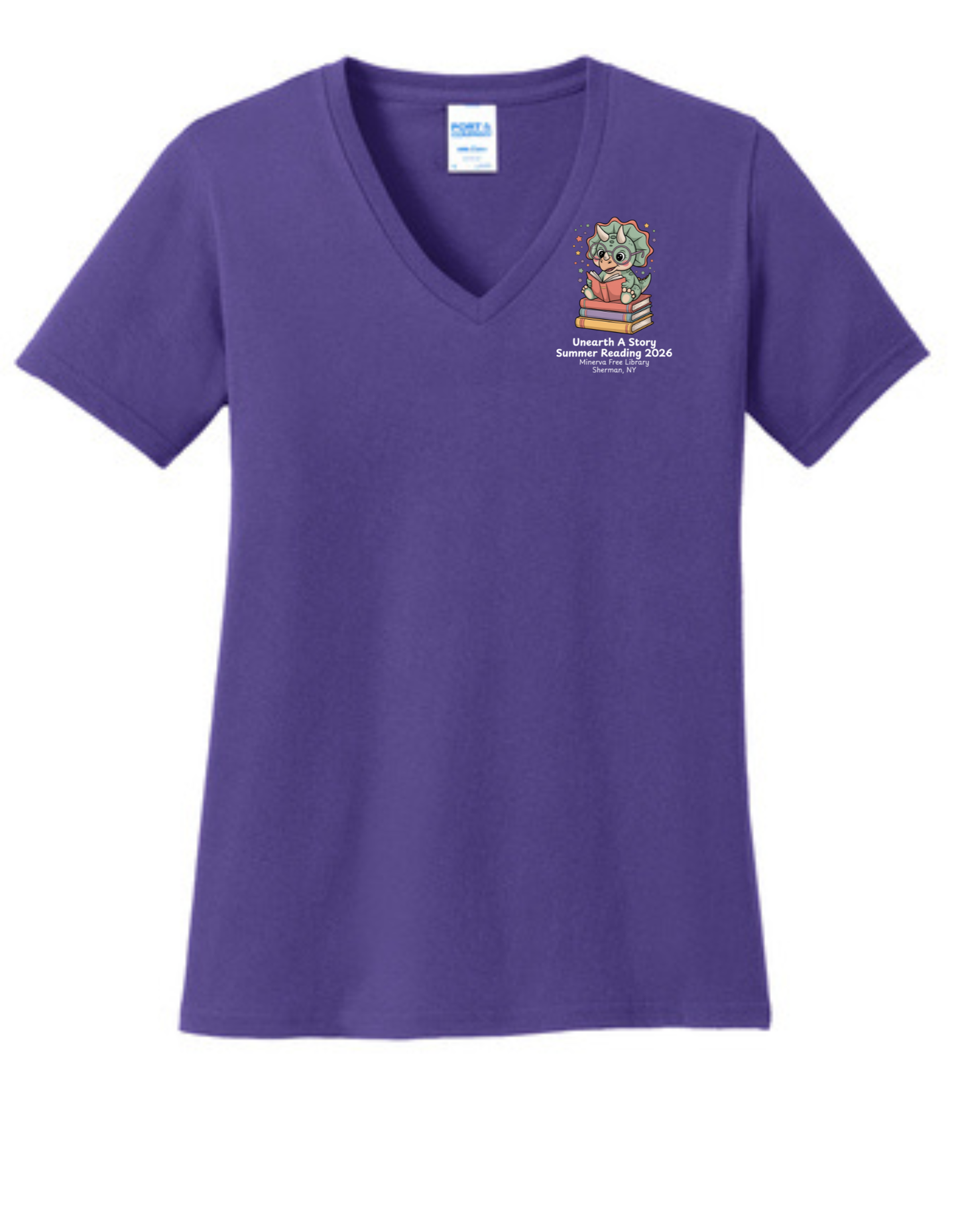 Minerva Free Library Fundraiser Ladies Cotton Vneck Shirt - Purple