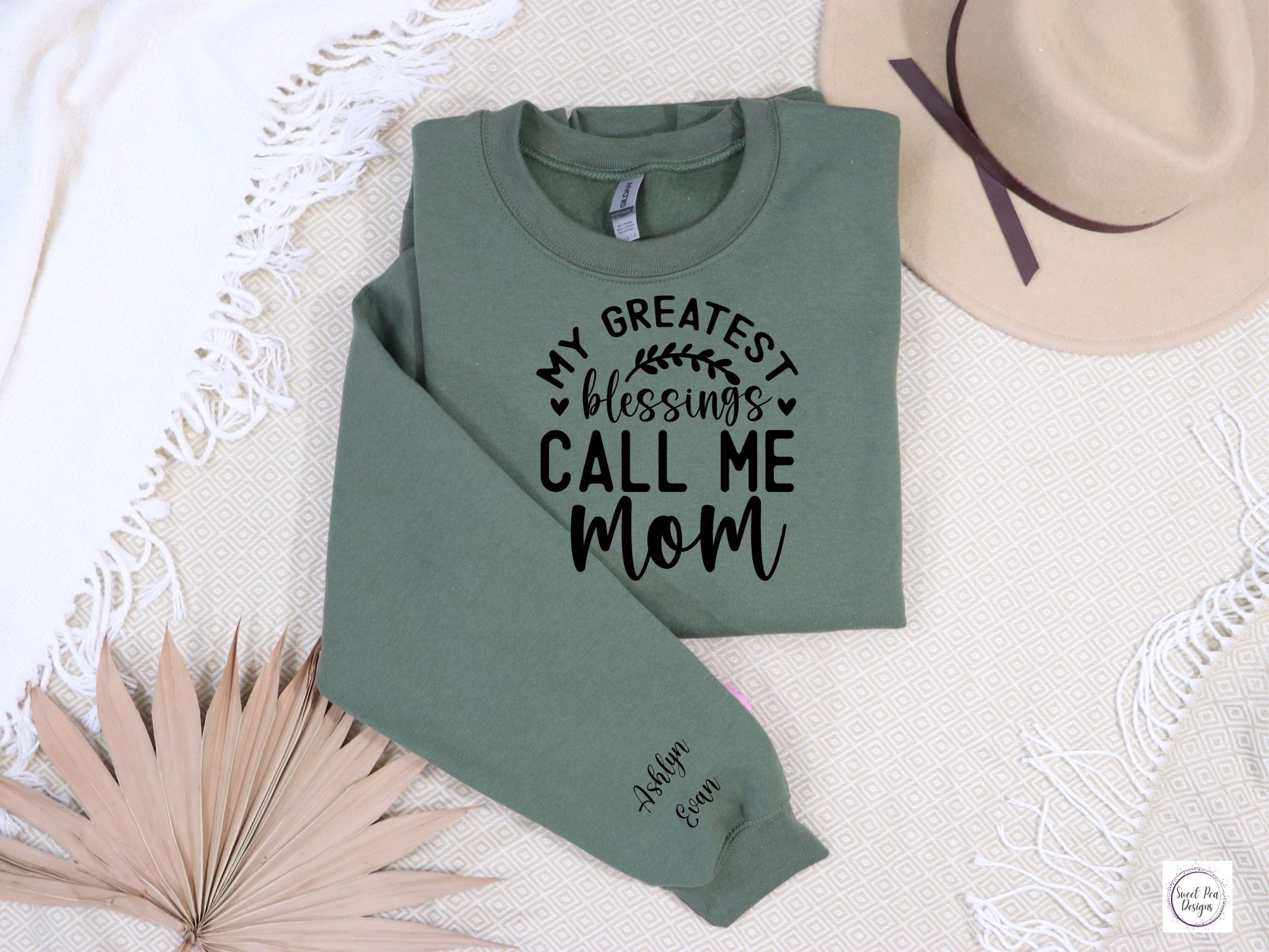 Cotton Crew Sweatshirt - My Greatest Blessings Call Me Mom - Sweet Pea Designs - Gift Shop