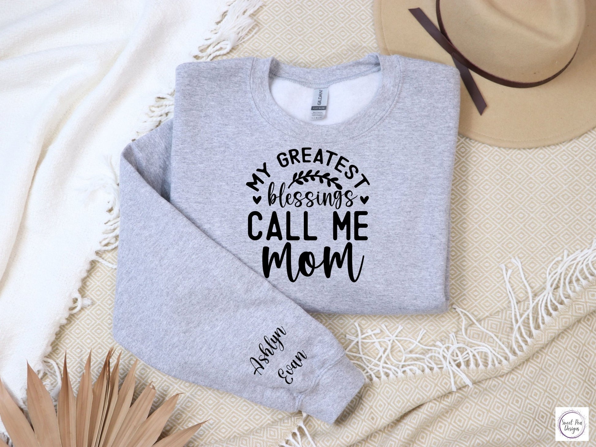 Cotton Crew Sweatshirt - My Greatest Blessings Call Me Mom - Sweet Pea Designs - Gift Shop