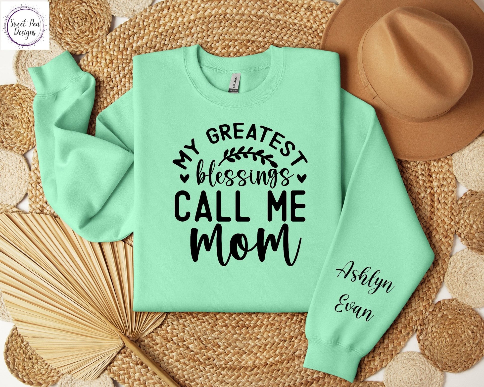 Cotton Crew Sweatshirt - My Greatest Blessings Call Me Mom - Sweet Pea Designs - Gift Shop