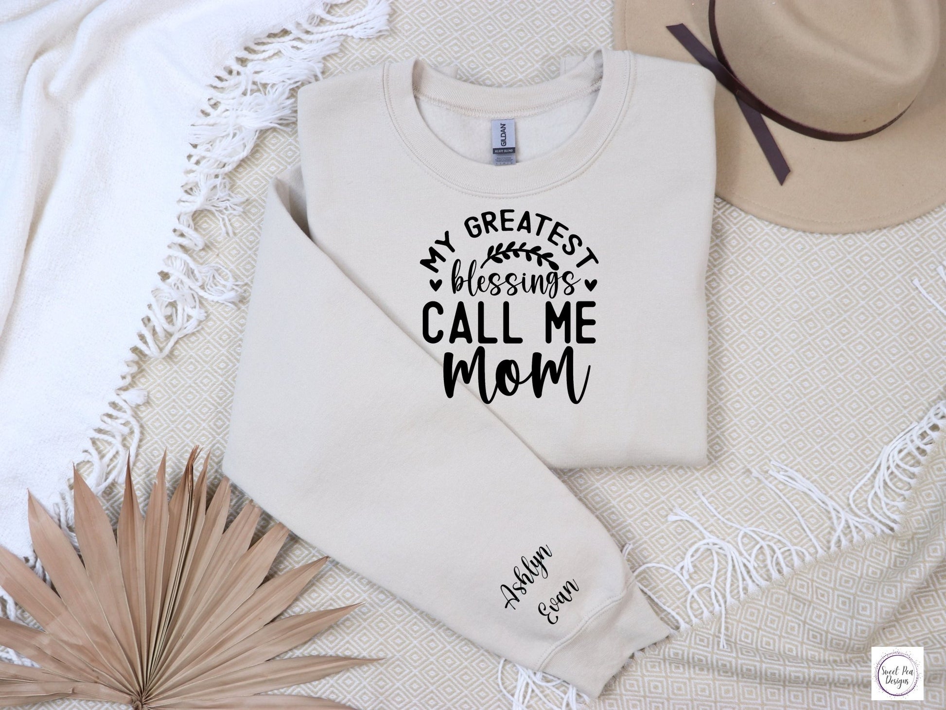 Cotton Crew Sweatshirt - My Greatest Blessings Call Me Mom - Sweet Pea Designs - Gift Shop