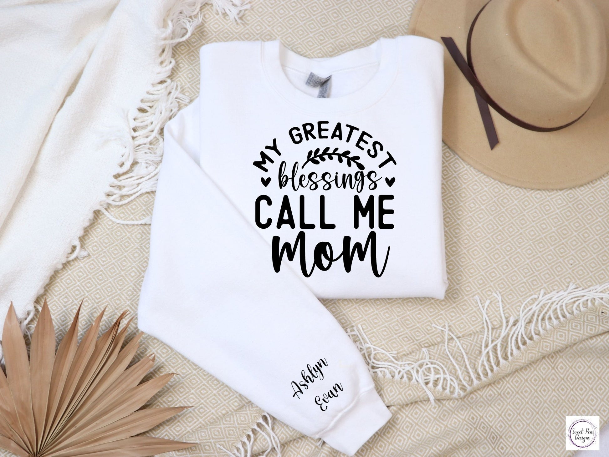 Cotton Crew Sweatshirt - My Greatest Blessings Call Me Mom - Sweet Pea Designs - Gift Shop