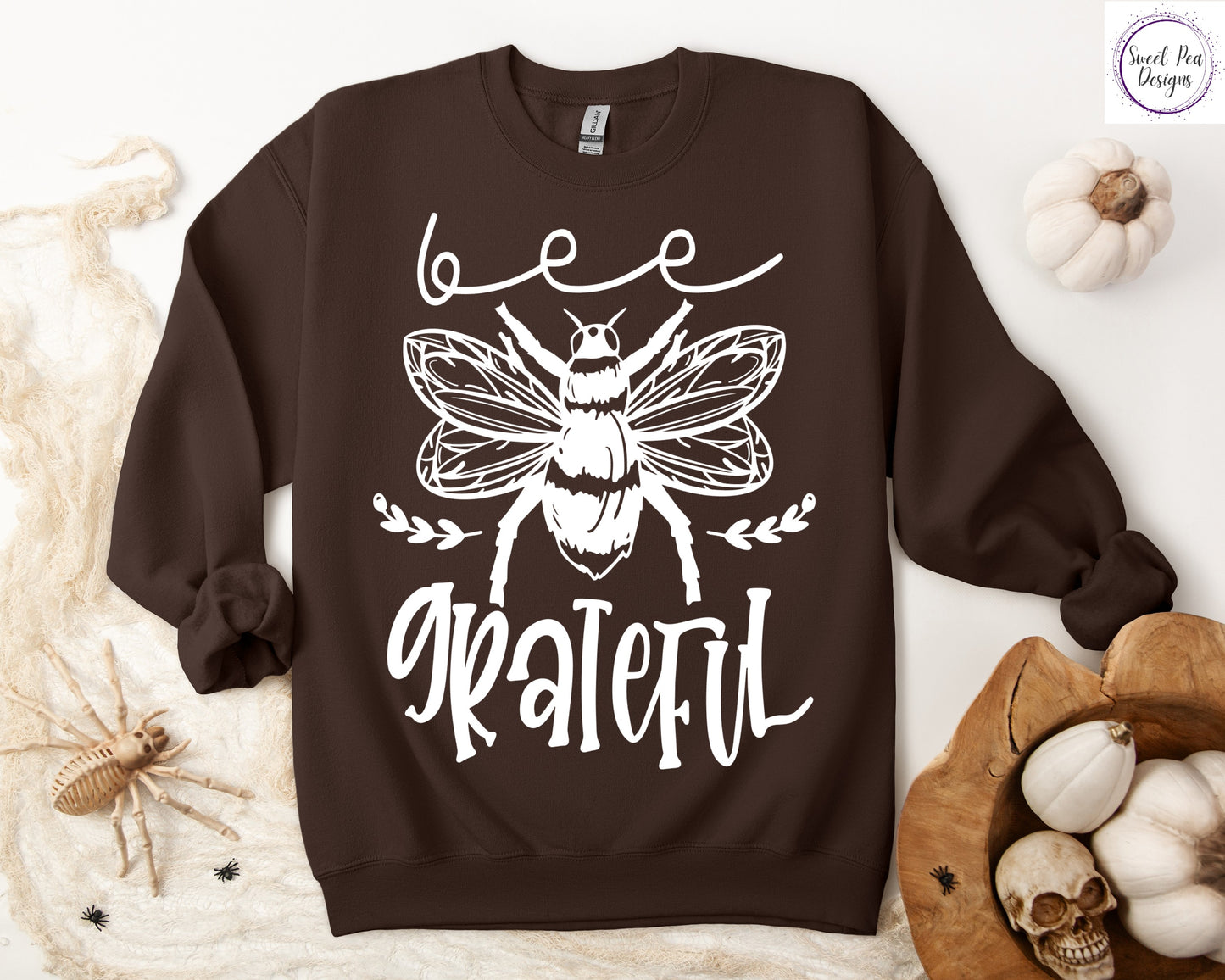 Graphic Cotton Crew Sweatshirt - Bee Grateful