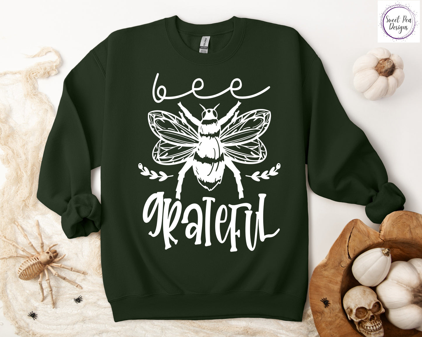 Graphic Cotton Crew Sweatshirt - Bee Grateful