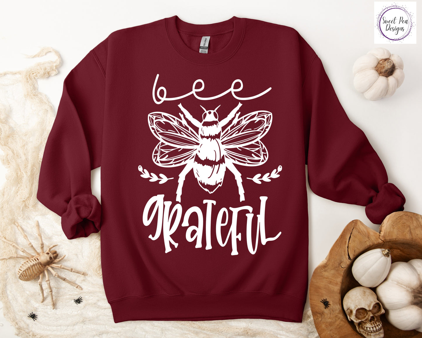 Graphic Cotton Crew Sweatshirt - Bee Grateful