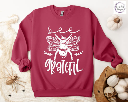 Graphic Cotton Crew Sweatshirt - Bee Grateful - Sweet Pea Designs - Gift Shop