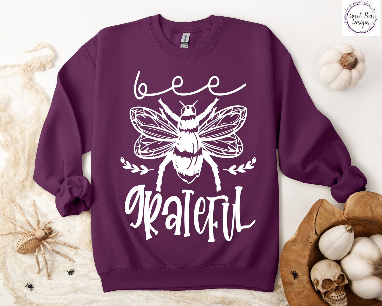 Graphic Cotton Crew Sweatshirt - Bee Grateful - Sweet Pea Designs - Gift Shop