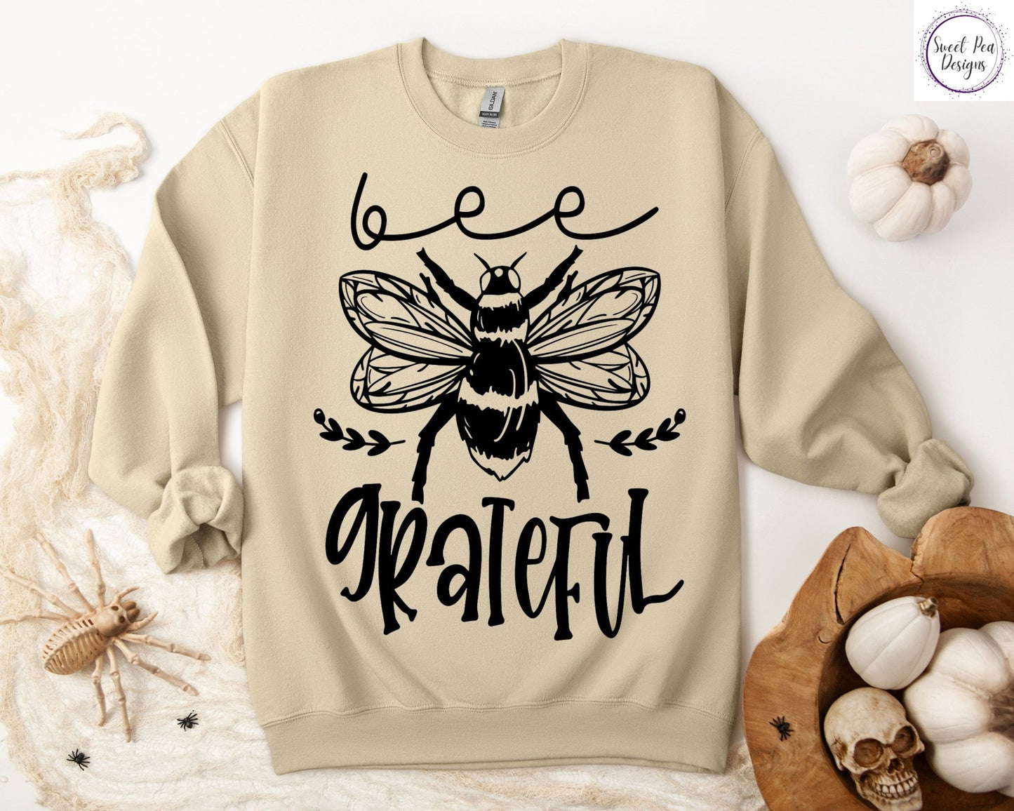 Graphic Cotton Crew Sweatshirt - Bee Grateful - Sweet Pea Designs - Gift Shop