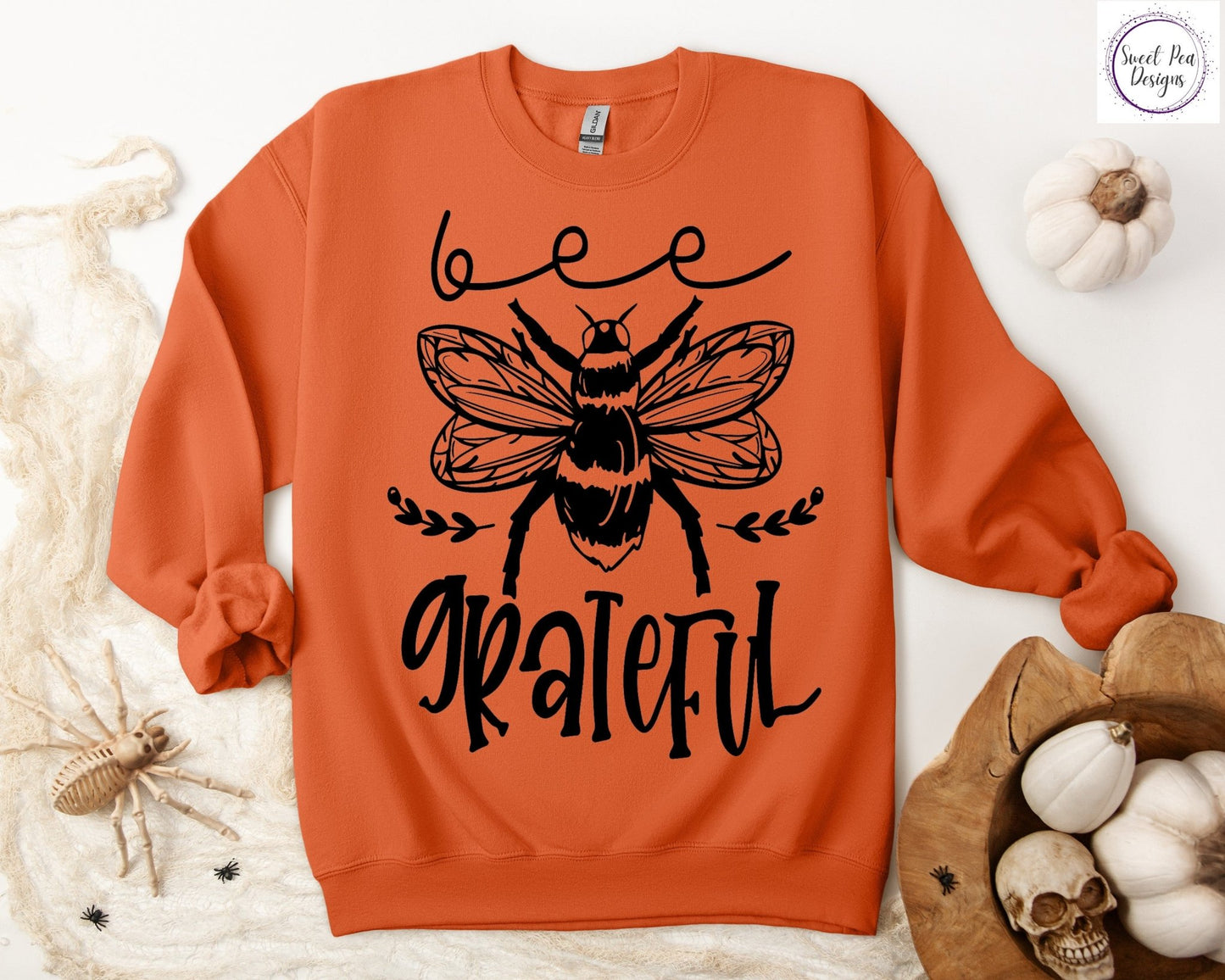 Graphic Cotton Crew Sweatshirt - Bee Grateful - Sweet Pea Designs - Gift Shop