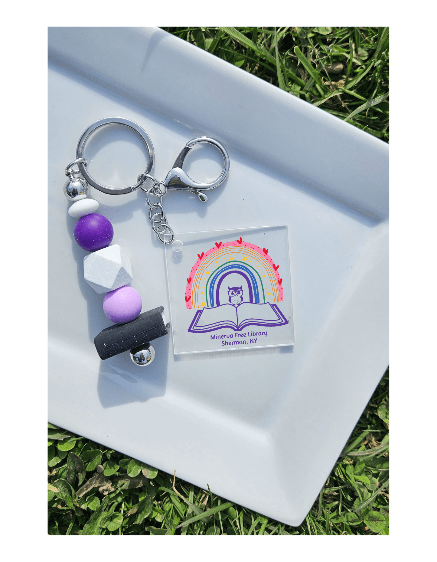 Minerva Free Library Fundraiser Keychain - Sweet Pea Designs - Gift Shop