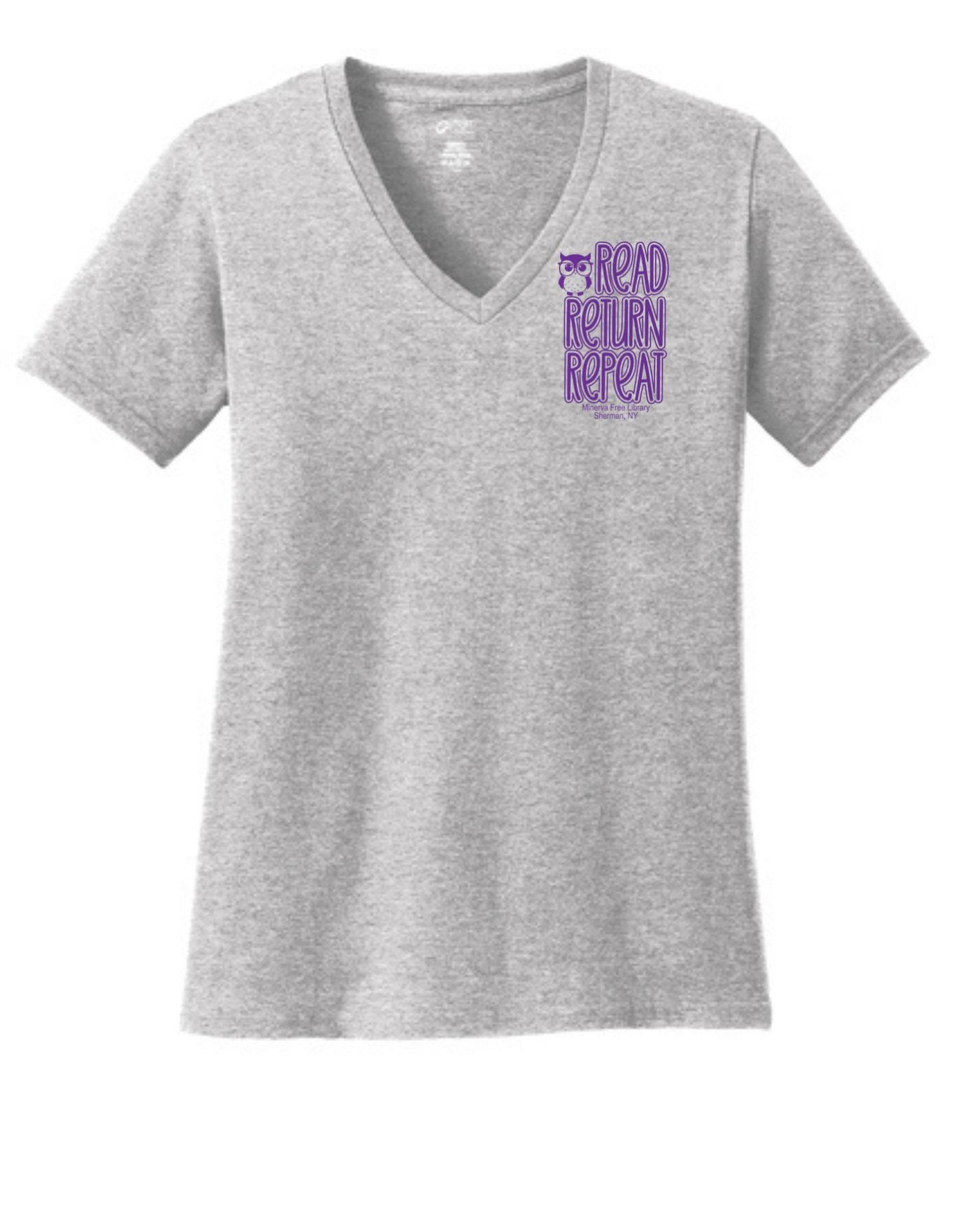 Minerva Free Library Fundraiser Ladies Cotton Vneck Shirt - Sweet Pea Designs - Gift Shop