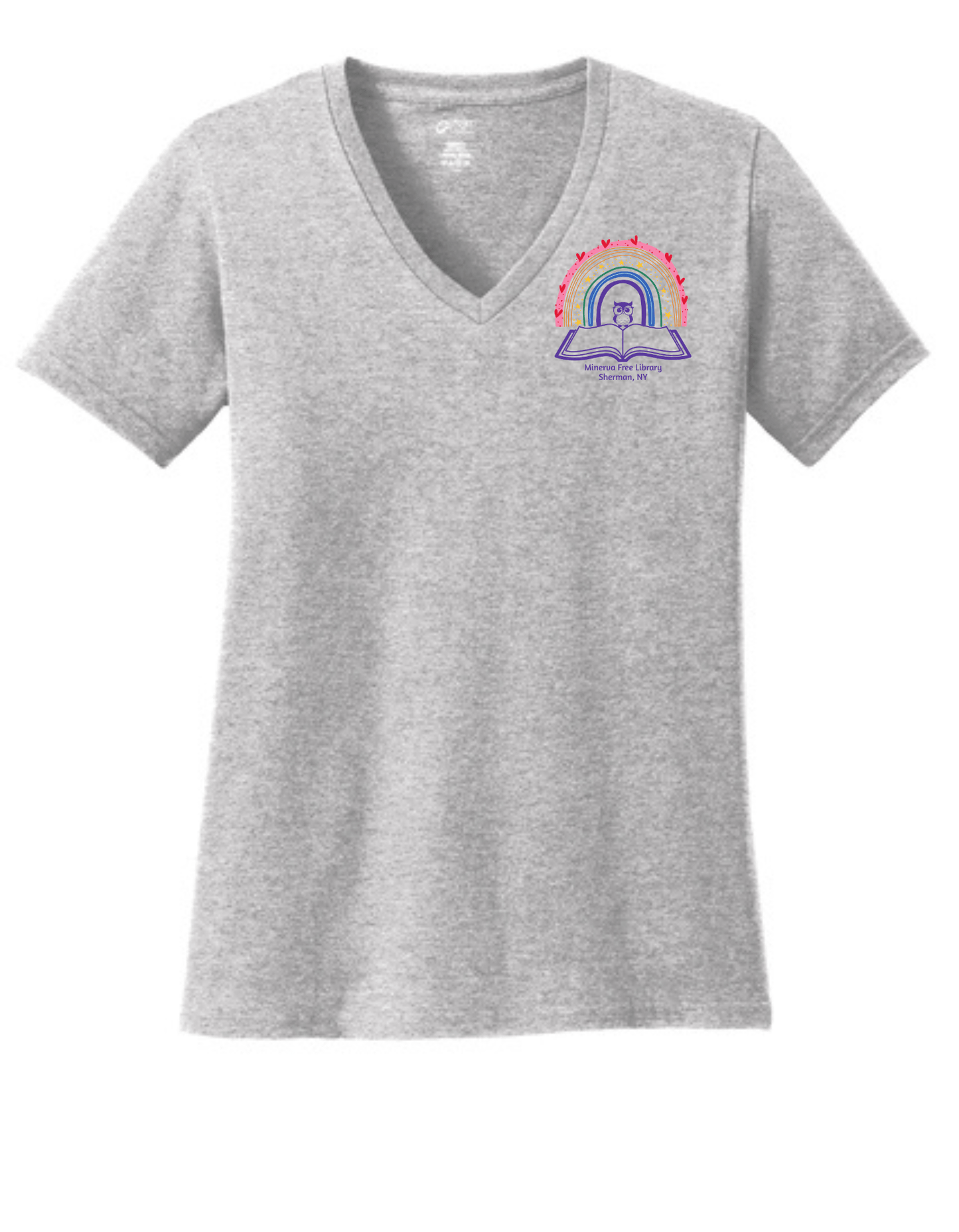 Minerva Free Library Fundraiser Ladies Cotton Vneck Shirt - Sweet Pea Designs - Gift Shop