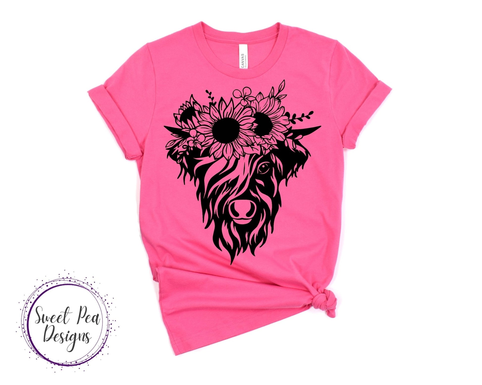 Ringspun Cotton Short Sleeve Shirt - Cow with Sunflower Headband - Sweet Pea Designs - Gift Shop