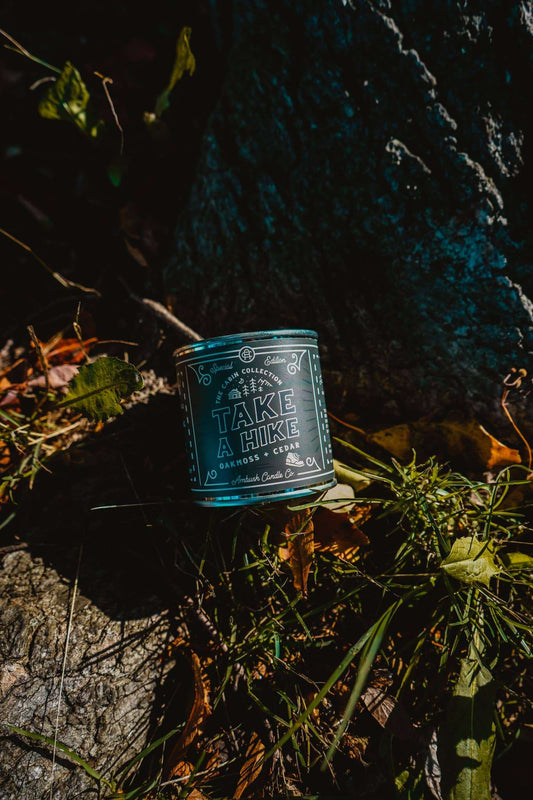 Take A Hike | Oakmoss + Cedar 8oz Soy Candle - Sweet Pea Designs - Gift Shop