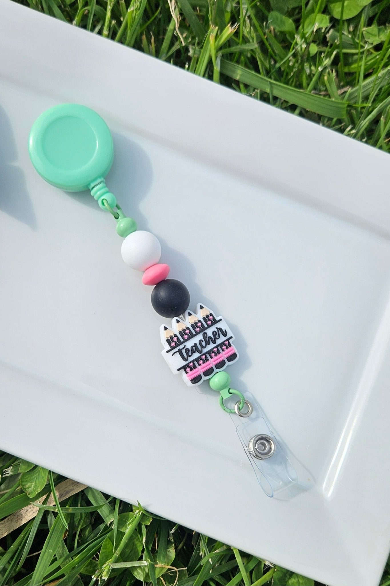 Teacher Silicone Beaded Badge Retractable Reel - Sweet Pea Designs - Gift Shop