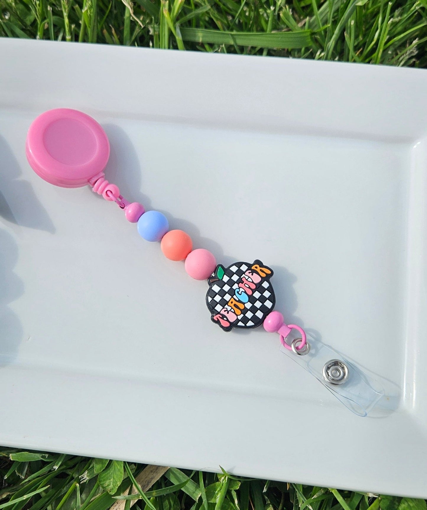 Teacher Silicone Beaded Badge Retractable Reel - Sweet Pea Designs - Gift Shop