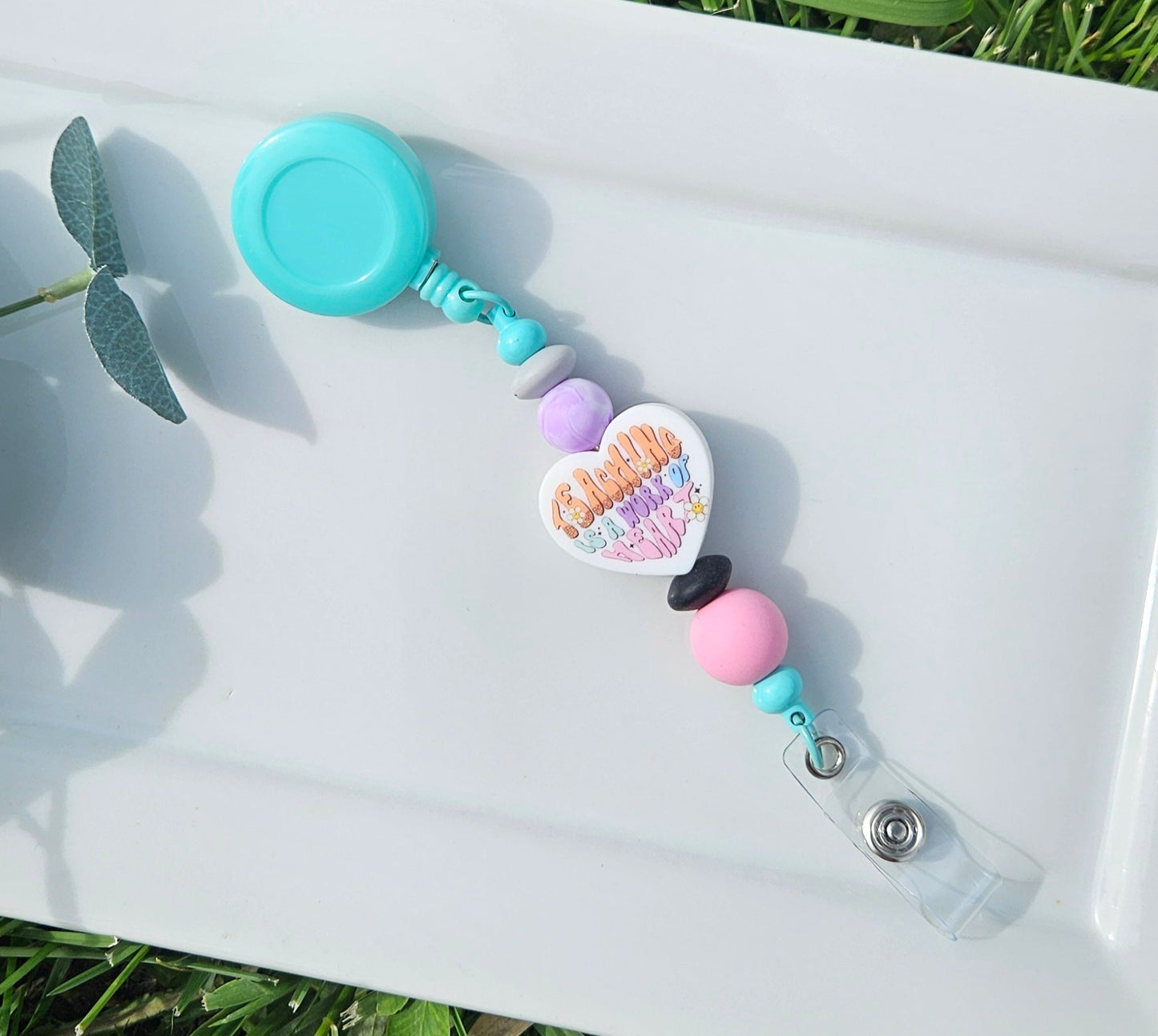 Teacher Silicone Beaded Badge Retractable Reel - Sweet Pea Designs - Gift Shop