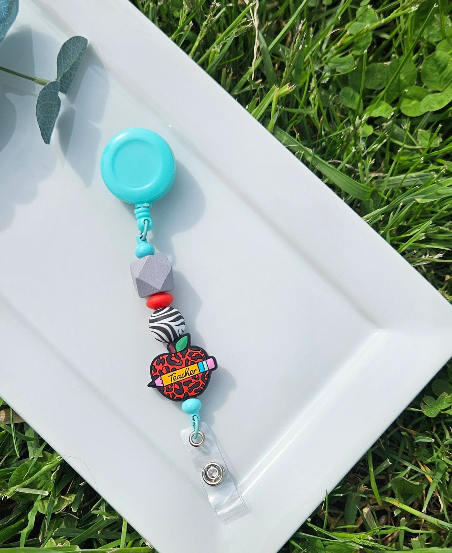 Teacher Silicone Beaded Badge Retractable Reel - Sweet Pea Designs - Gift Shop
