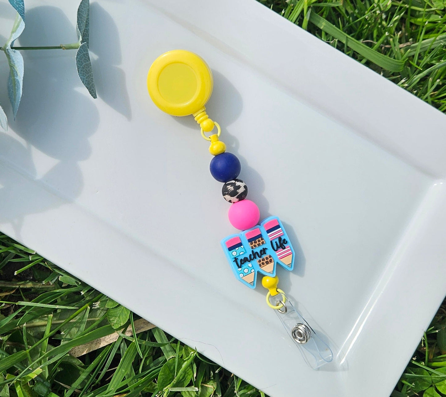 Teacher Silicone Beaded Badge Retractable Reel - Sweet Pea Designs - Gift Shop