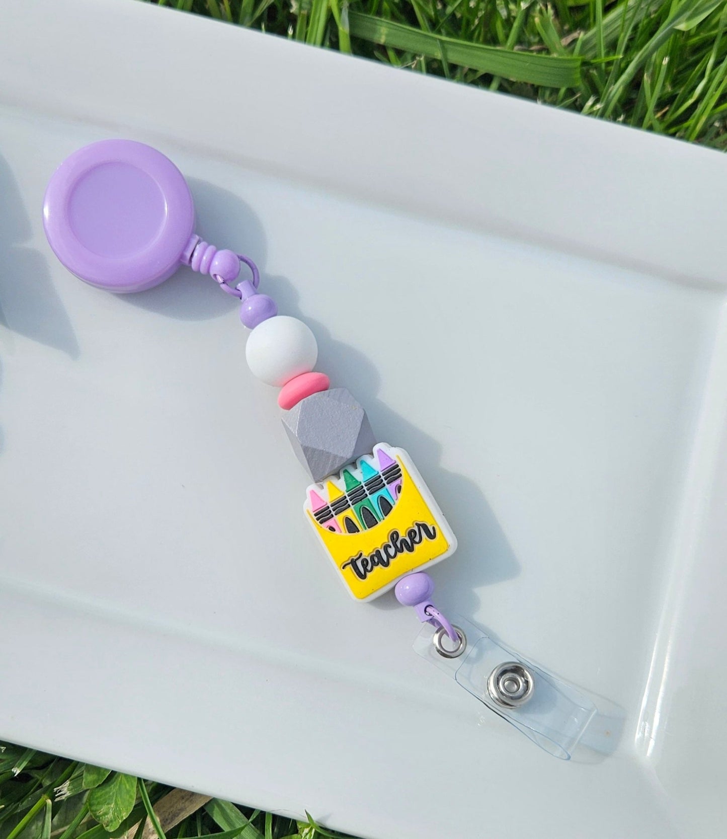 Teacher Silicone Beaded Badge Retractable Reel - Sweet Pea Designs - Gift Shop
