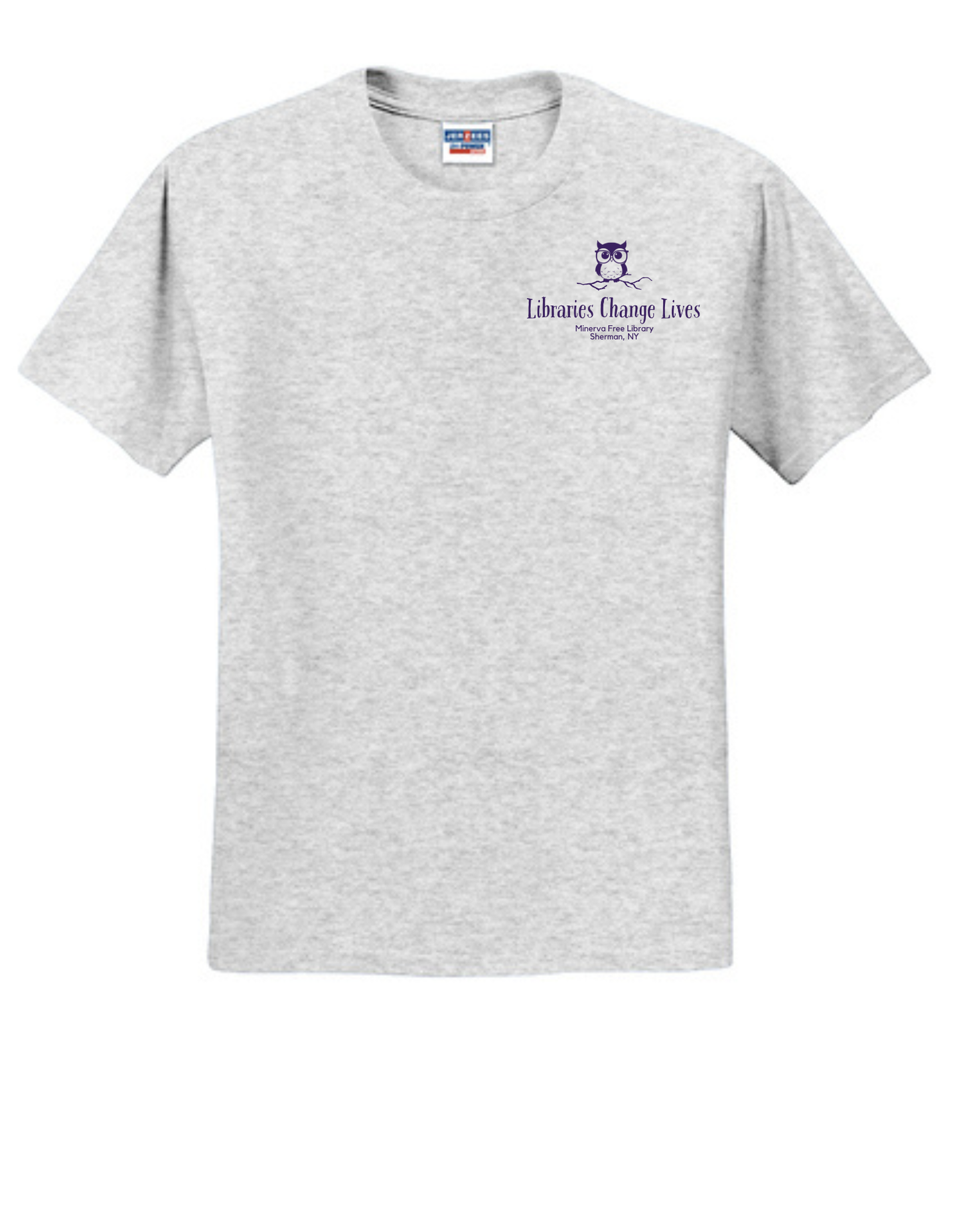 Minerva Free Library Fundraiser Cotton Short Sleeve Shirt -  Gray