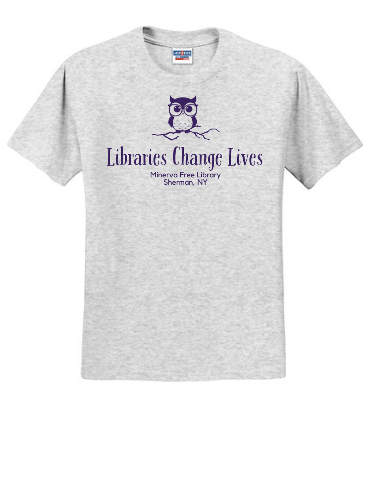 Minerva Free Library Fundraiser Cotton Short Sleeve Shirt -  Gray