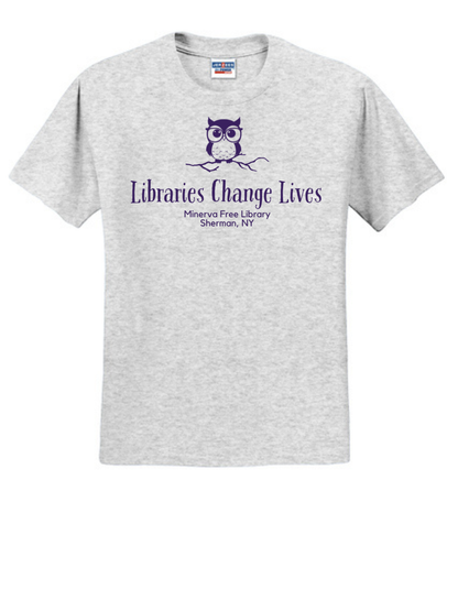 Minerva Free Library Fundraiser Cotton Short Sleeve Shirt -  Gray