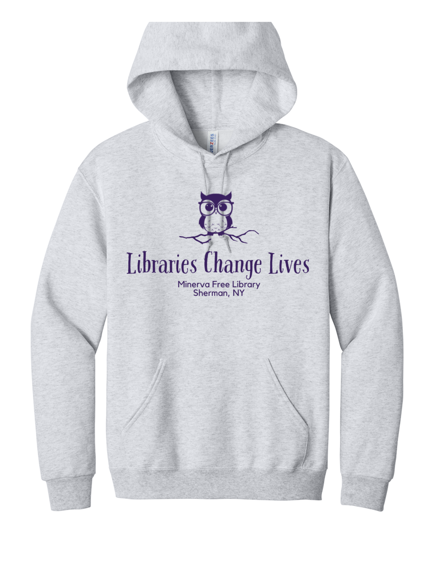 Minerva Free Library Fundraiser Cotton Hooded Sweatshirt -Gray