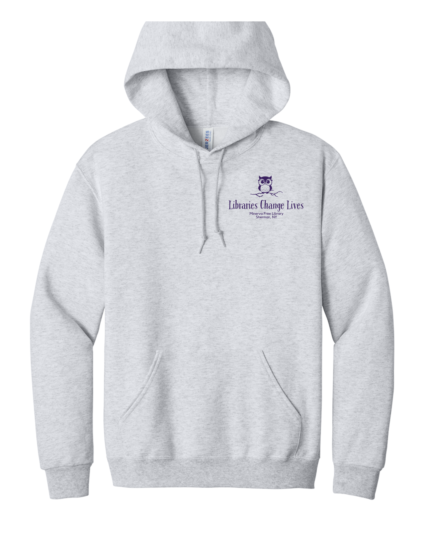 Minerva Free Library Fundraiser Cotton Hooded Sweatshirt -Gray