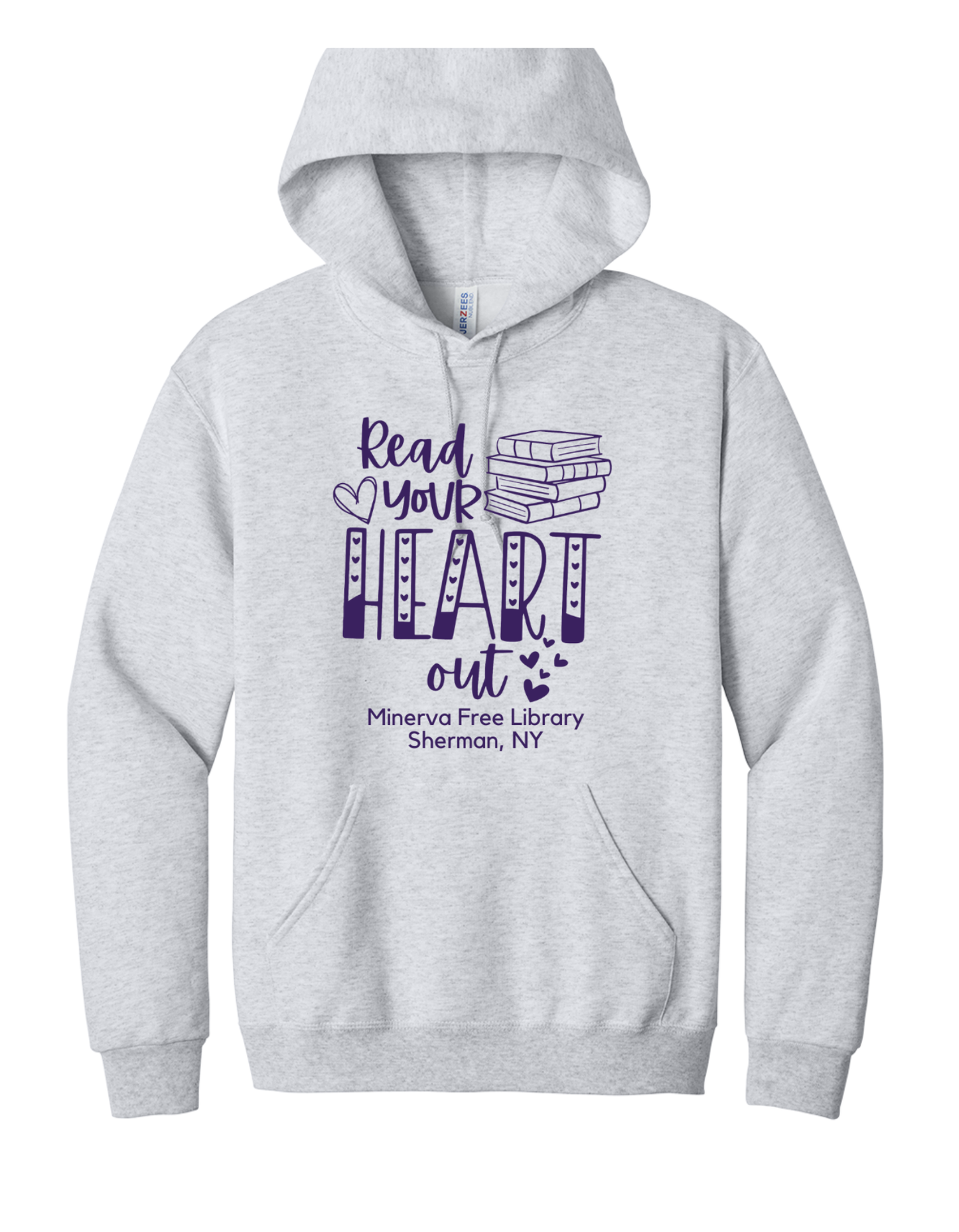 Minerva Free Library Fundraiser Cotton Hooded Sweatshirt -Gray