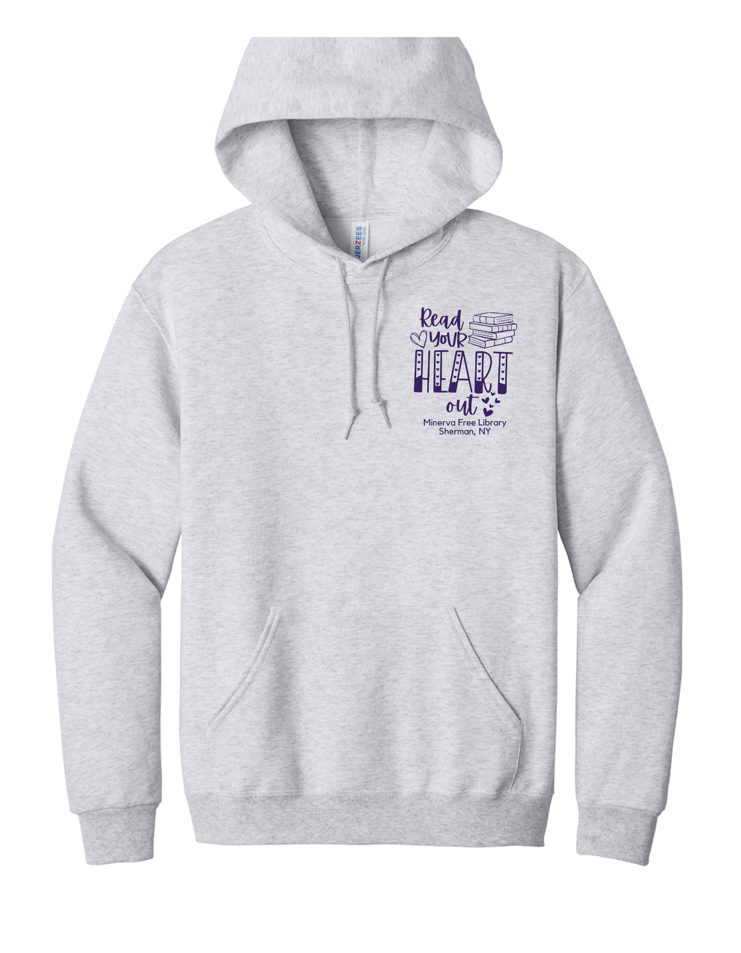 Minerva Free Library Fundraiser Cotton Hooded Sweatshirt -Gray