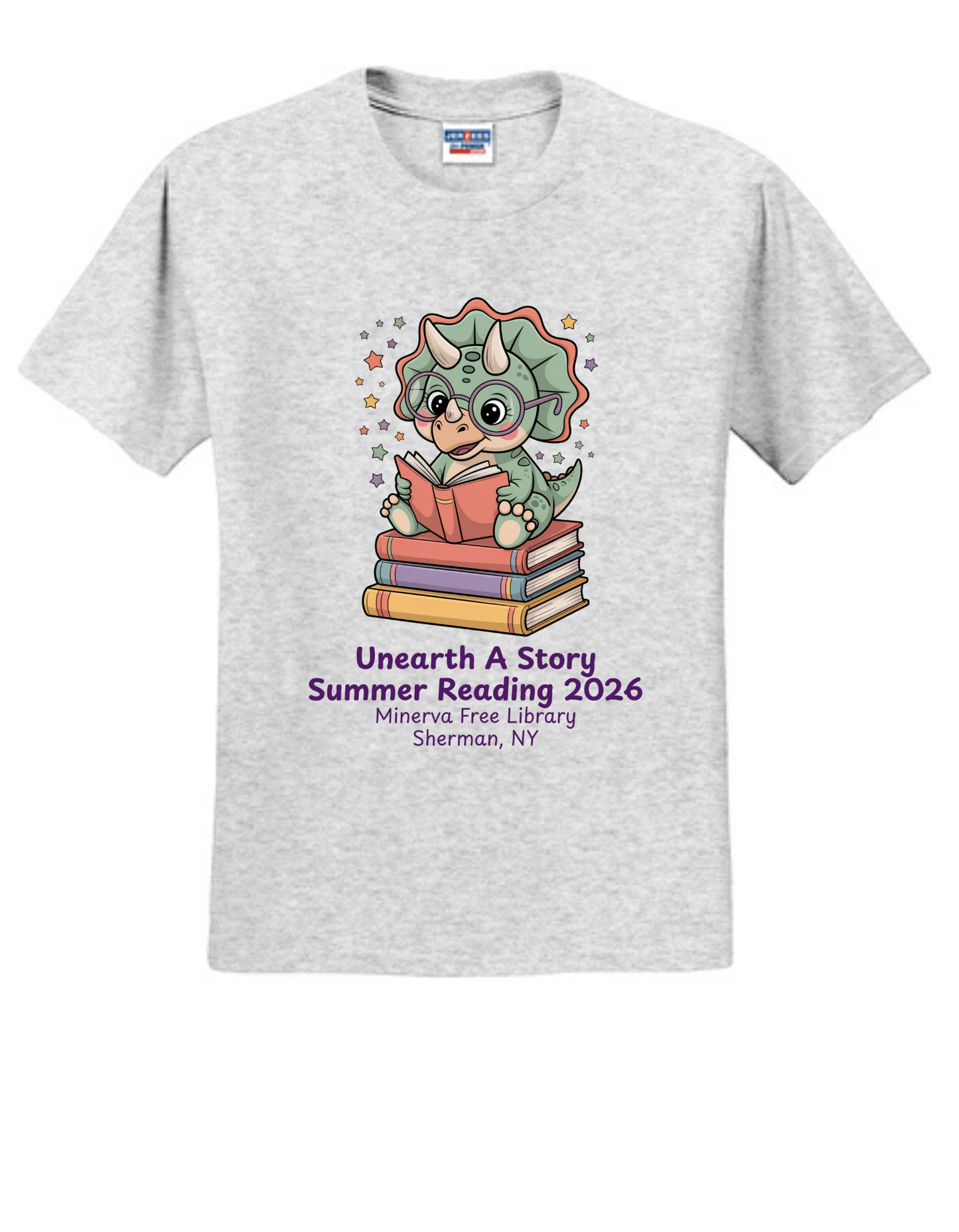 Minerva Free Library Fundraiser Cotton Short Sleeve Shirt -  Gray