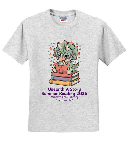 Minerva Free Library Fundraiser Cotton Short Sleeve Shirt -  Gray