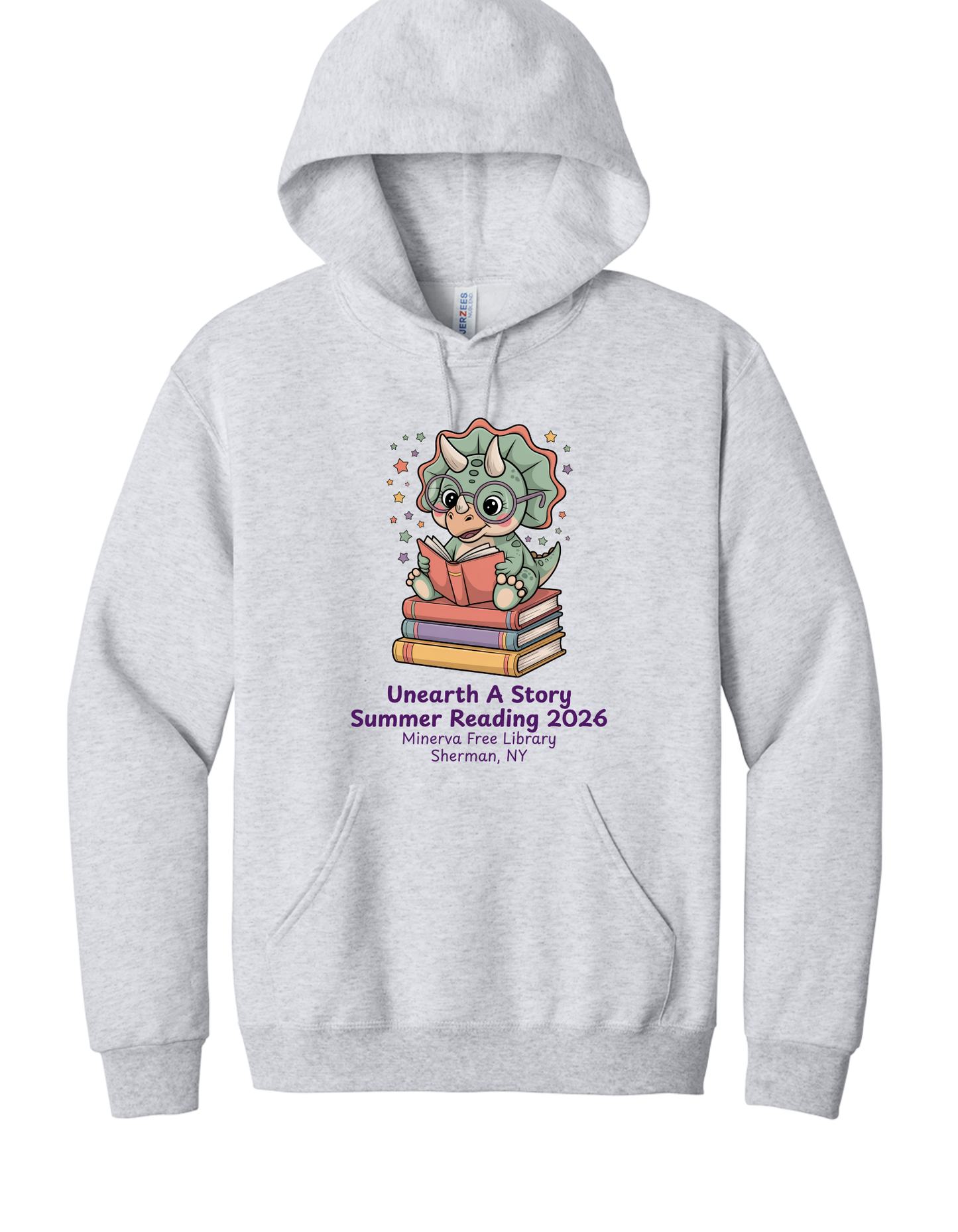 Minerva Free Library Fundraiser Cotton Hooded Sweatshirt -Gray