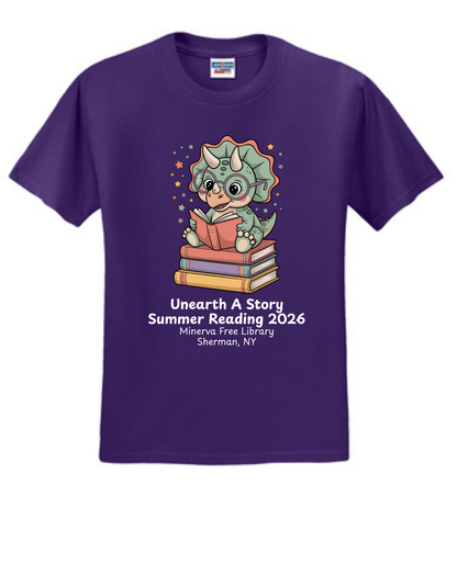 Minerva Free Library Fundraiser Cotton Short Sleeve Shirt -  Purple