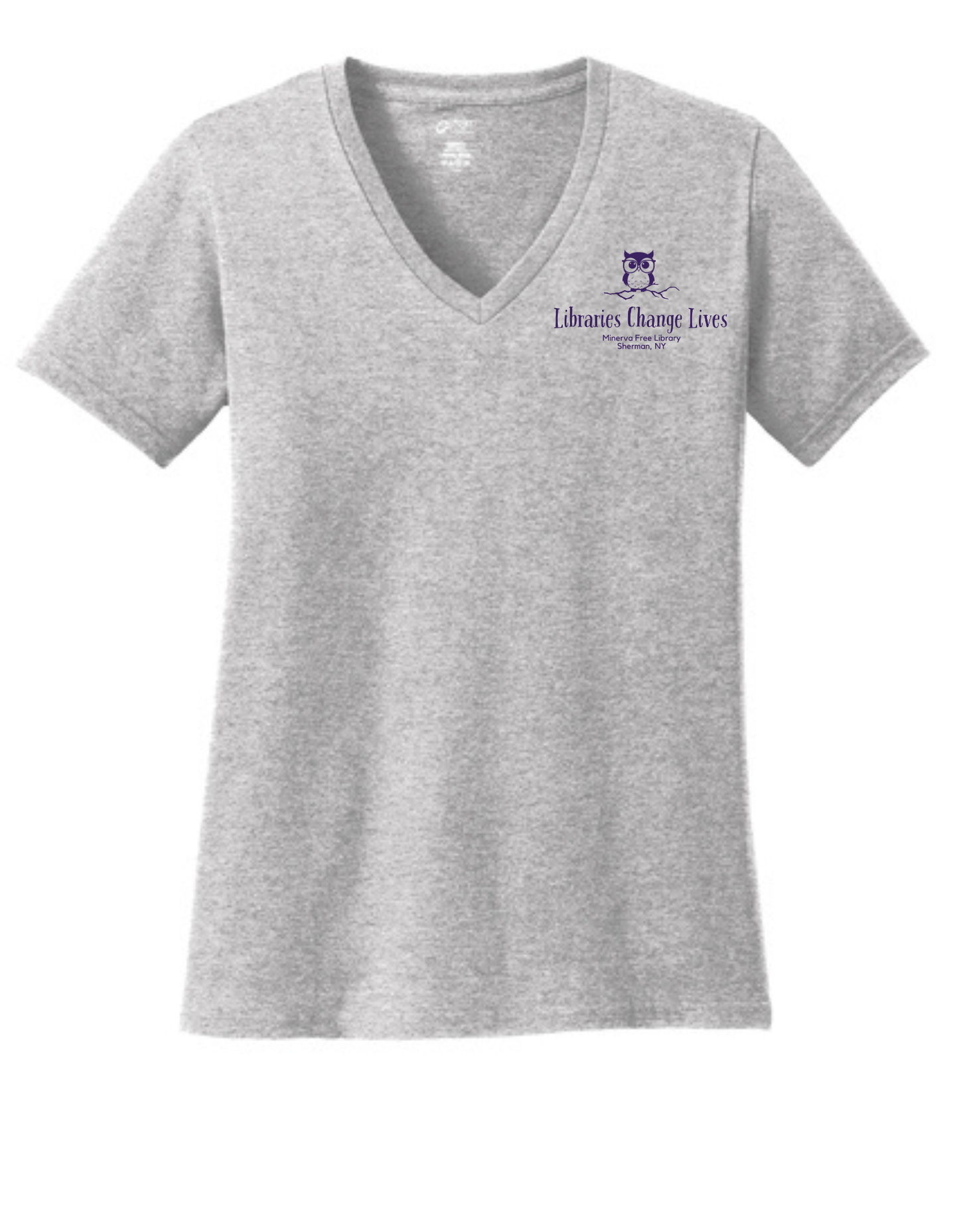 Minerva Free Library Fundraiser Ladies Cotton Vneck Shirt - Gray