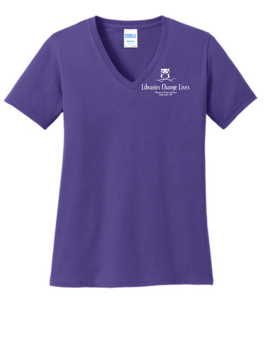Minerva Free Library Fundraiser Ladies Cotton Vneck Shirt - Purple