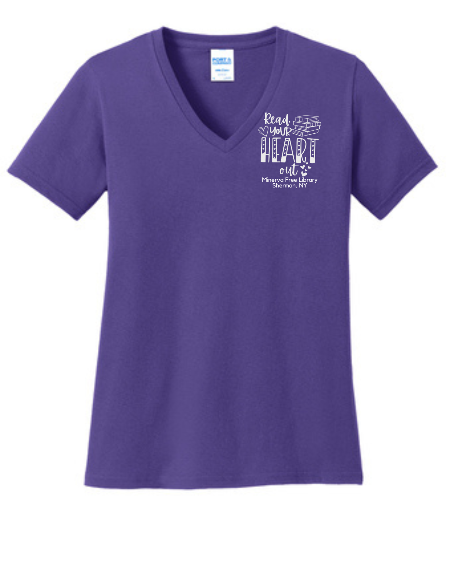 Minerva Free Library Fundraiser Ladies Cotton Vneck Shirt - Purple