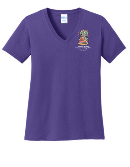 Minerva Free Library Fundraiser Ladies Cotton Vneck Shirt - Purple