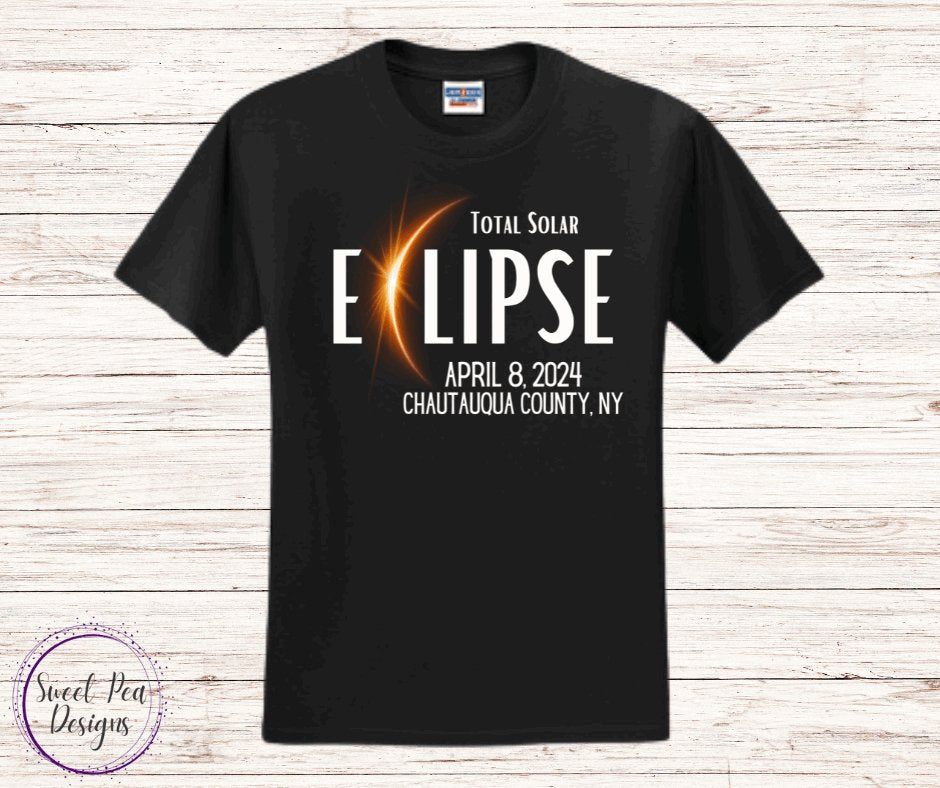 Cotton Short Sleeve Shirt - Total Solar Eclipse, Chautauqua County NY - Sweet Pea Designs - Gift Shop