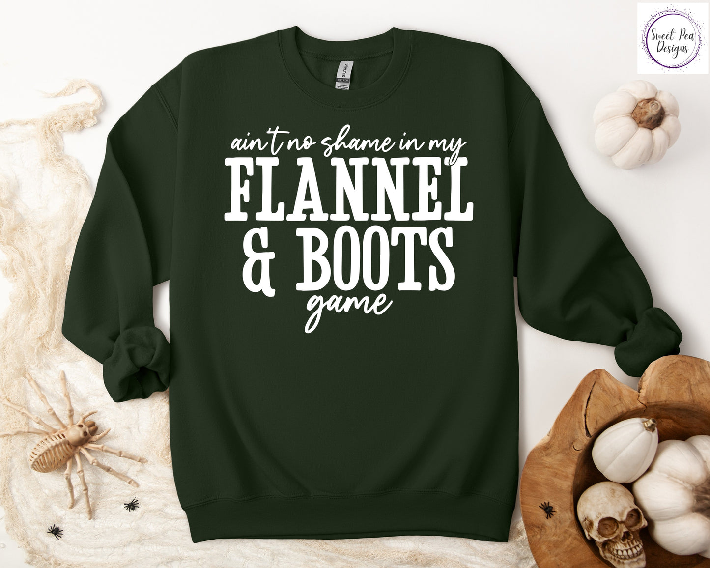 Graphic Cotton Crew Sweatshirt - Ain't No Shame in My Flannel and Boots Game