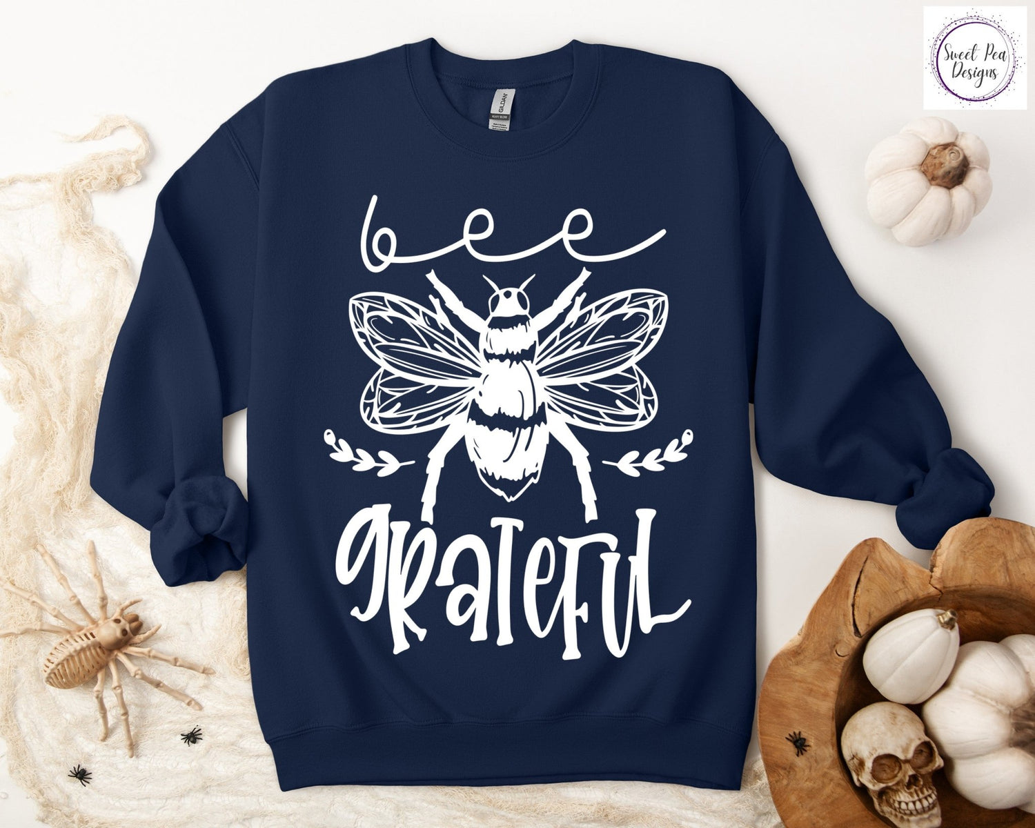 Graphic Cotton Crew Sweatshirt - Bee Grateful - Sweet Pea Designs - Gift Shop