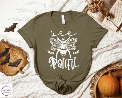 Graphic Ringspun Cotton Short Sleeve Shirt - Fall Bee Grateful - Sweet Pea Designs - Gift Shop