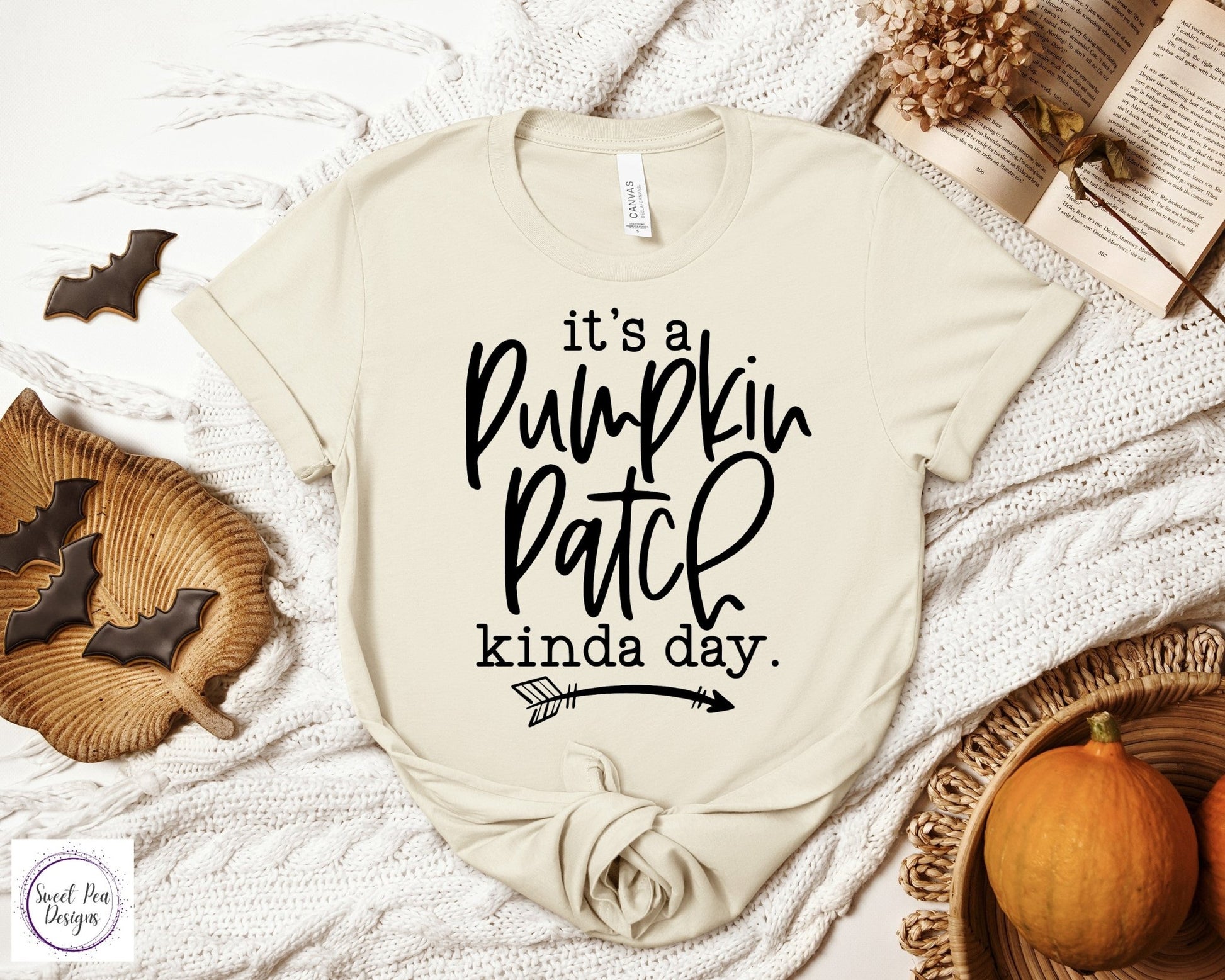 Graphic Ringspun Cotton Short Sleeve Shirt - It's a Pumpkin Patch Kinda Day - Sweet Pea Designs - Gift Shop