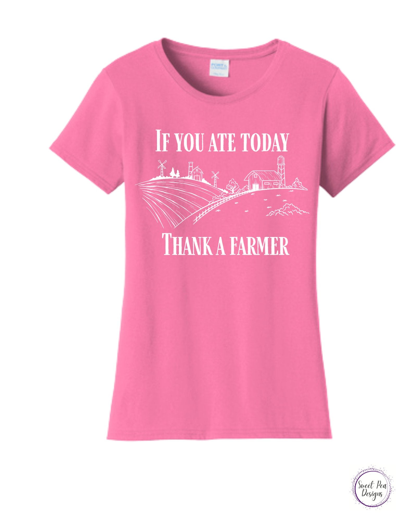 If You Ate Today Thank A Farmer Ladies Cotton Short Sleeve Shirt - Sweet Pea Designs - Gift Shop