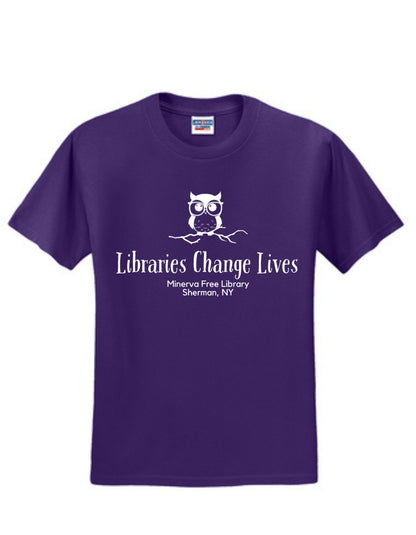 Minerva Free Library Fundraiser Cotton Short Sleeve Shirt - Sweet Pea Designs - Gift Shop