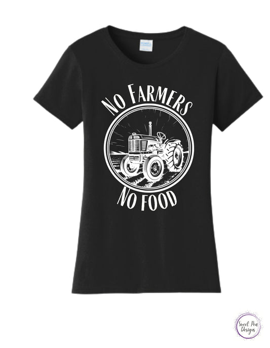 No Farmers No Food Ladies Cotton Short Sleeve Shirt - Sweet Pea Designs - Gift Shop