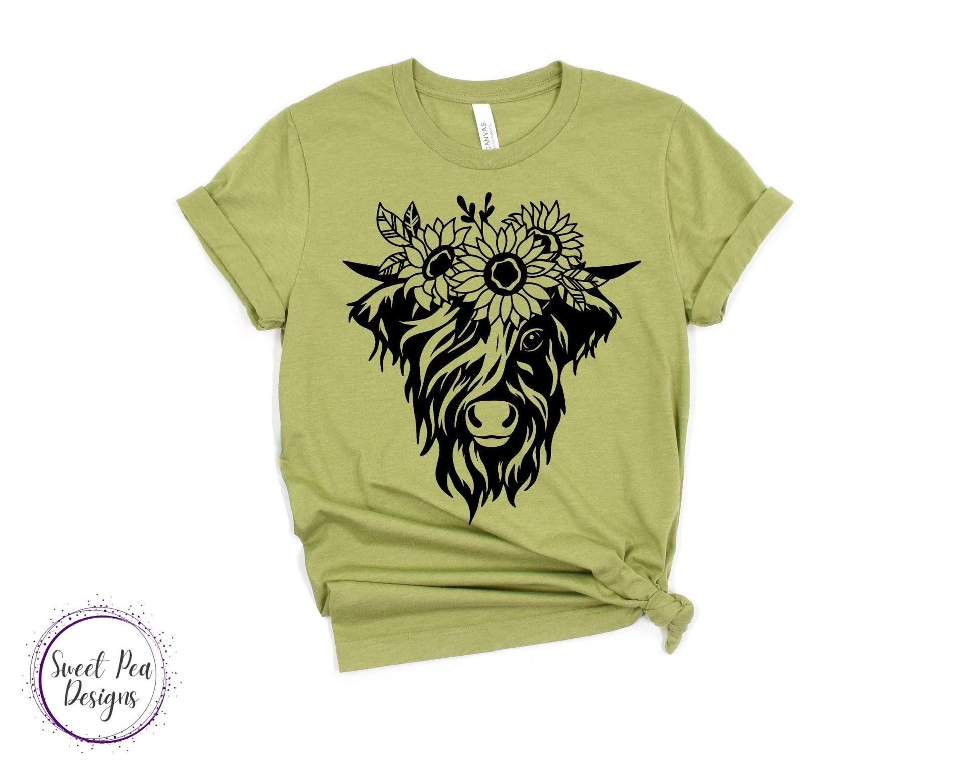 Ringspun Cotton Short Sleeve Shirt - Cow with Flower Headband - Sweet Pea Designs - Gift Shop