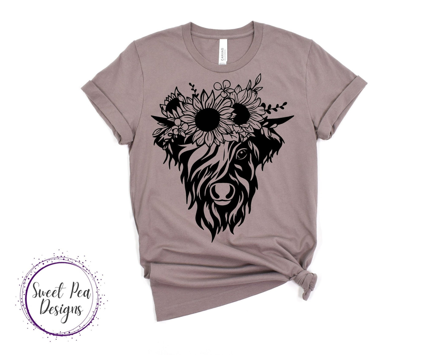 Ringspun Cotton Short Sleeve Shirt - Cow with Sunflower Headband - Sweet Pea Designs - Gift Shop