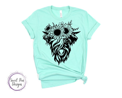 Ringspun Cotton Short Sleeve Shirt - Cow with Sunflower Headband - Sweet Pea Designs - Gift Shop